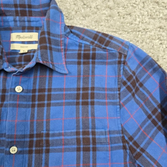 Madewell Shirt Mens Medium Blue Plaid Easy Fit Button‎ Up Long Sleeve Easy Fit - Picture 4 of 12